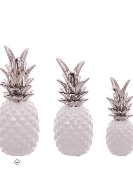Ananás Decor Porcelana Branco/Prata 24X9 - Image 1