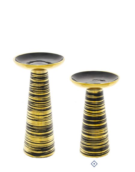 Castiçal Cerâmica Preto Riscas Ouro 25X12,5 - Image 1