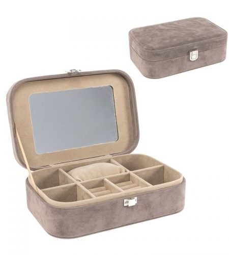 Guarda Jóias Veludo Pelos Medio Taupe 22x14.5x7 - Image 1