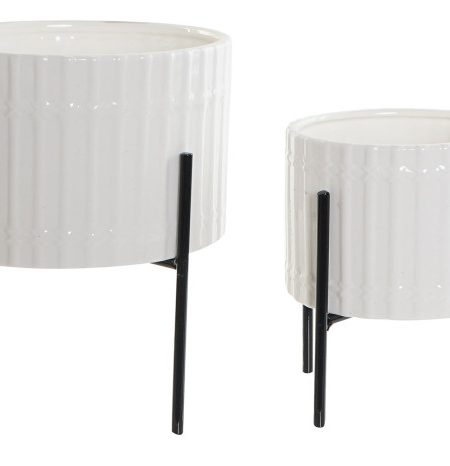 Vaso Cerâmica Branco C/Suporte Metal Preto 13,5X16 - Image 1