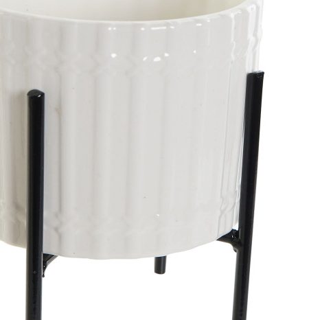 Vaso Cerâmica Branco C/Suporte Metal Preto 13,5X16 - Image 3
