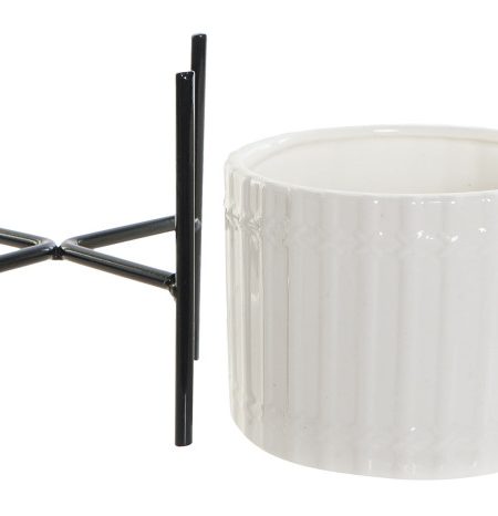 Vaso Cerâmica Branco C/Suporte Metal Preto 13,5X16 - Image 2