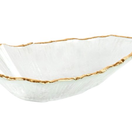 Centro Mesa Vidro Folha F/Ouro 24X14X6 - Image 1