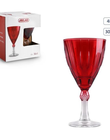 Jogo de 4 Cálices Vidro Vermelho 30cl 18x9 - Image 1