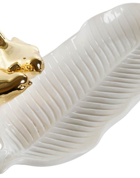 Bandeja Porcelana Esvazia Bolsos 25x13x6 Branco e Ouro - Image 1