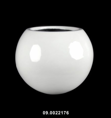 Vaso Fibra Pedra Redondo Branco Brilho 36X29Cm - Image 1
