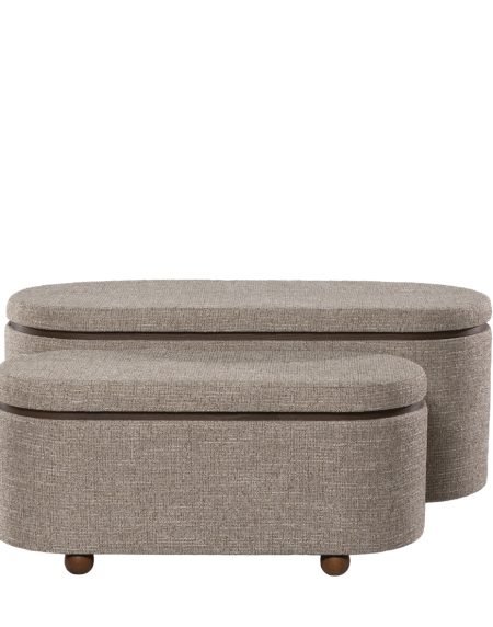 Banqueta Madeira/Tecido Oval Bege Ref.96829 88X40Cm - Image 1