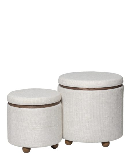 Puf Madeira/Tecido Redonda Creme Ref.96832 40X39Cm - Image 1