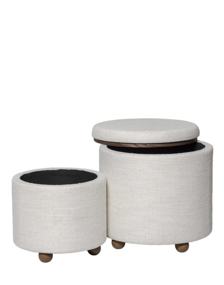 Puf Madeira/Tecido Redonda Creme Ref.96832 40X39Cm - Image 2