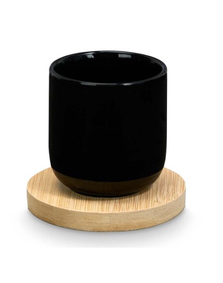 Jogo de Copos Cerâmica Café C/Base Bambu Preto 95ml 6x6.5cm - Image 3