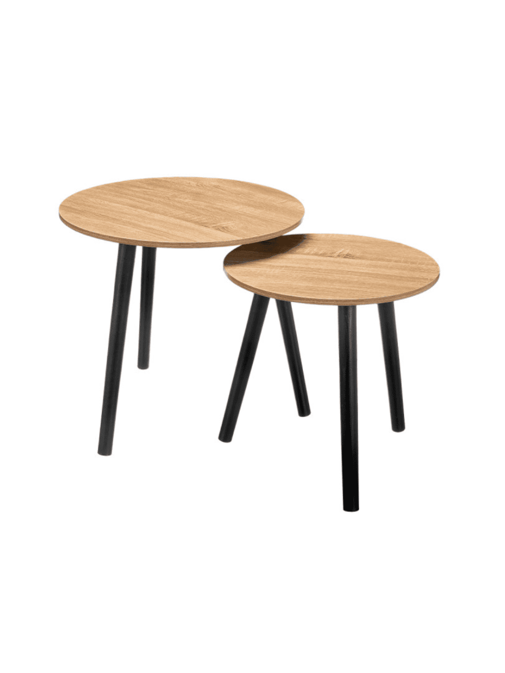 Mesa de apoio redonda em madeira bege e preto com design industrial moderno Eurokasa