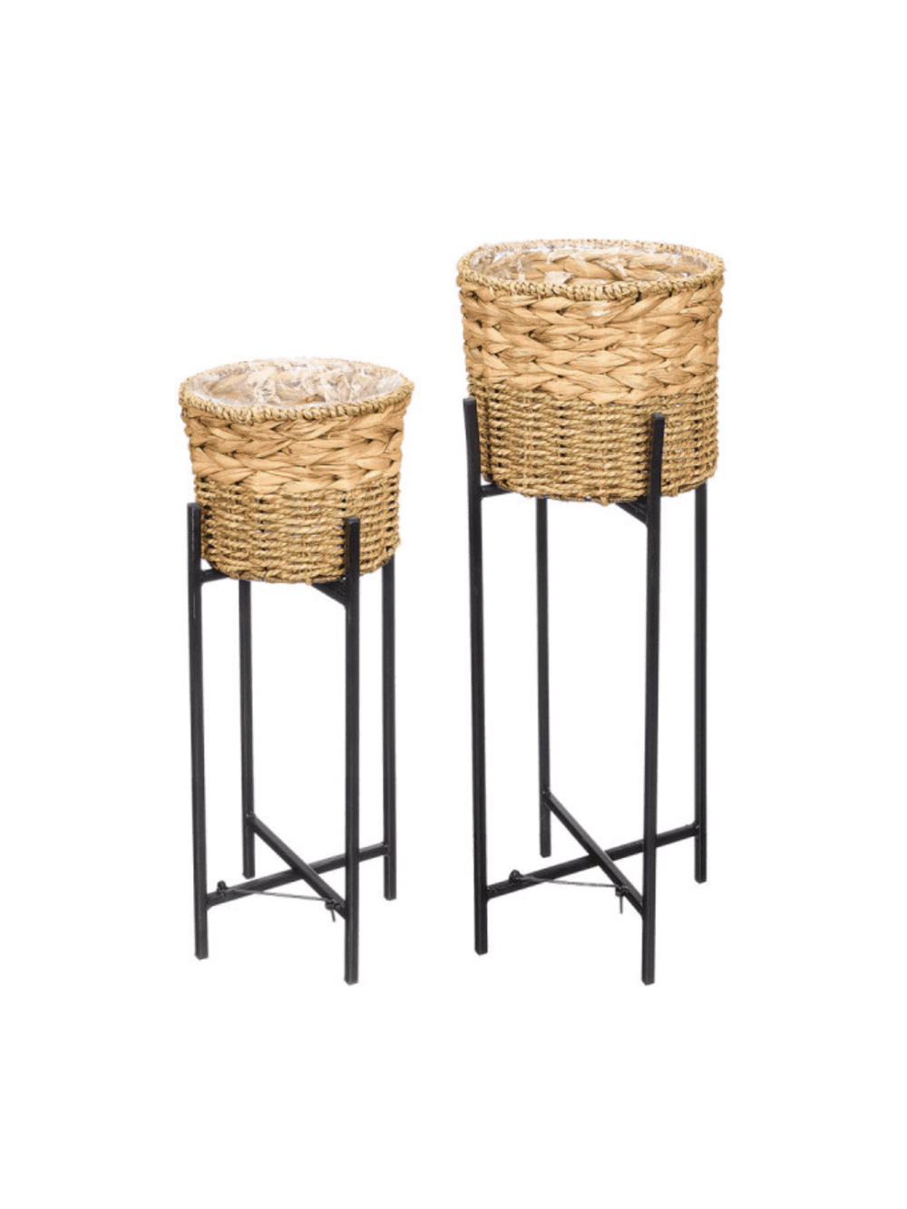 Vaso em vime com suporte de ferro preto para plantas e decoração de interiores Eurokasa