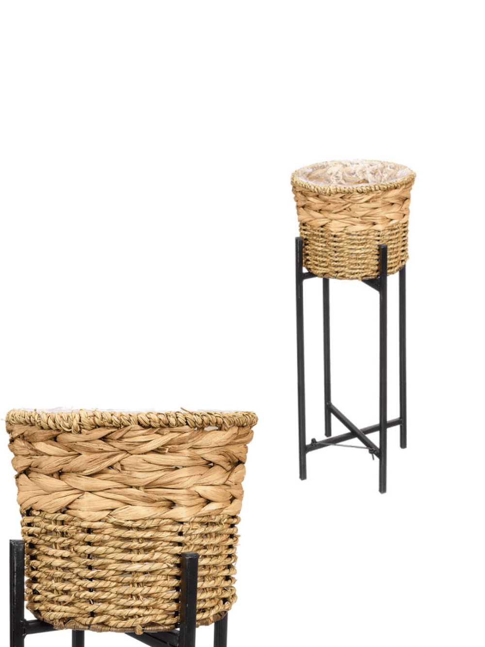Vaso em vime com suporte de ferro preto para plantas e decoração de interiores Eurokasa
