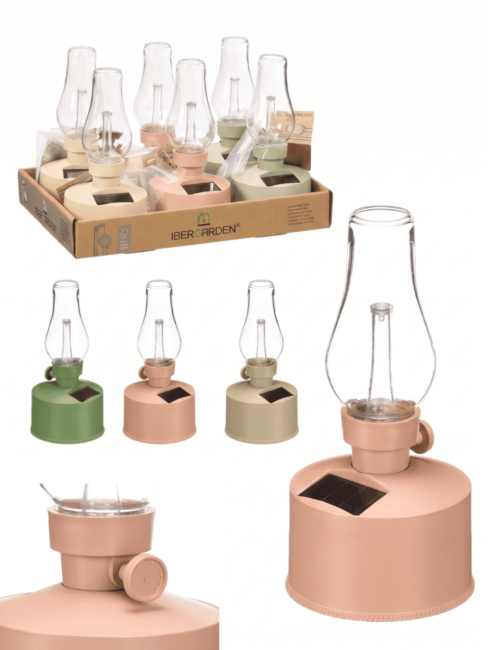 Candeeiro solar de mesa retro em vidro e plástico disponível em sortido de três cores Eurokasa