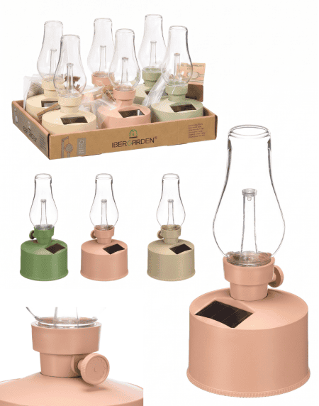 Candeeiro solar de mesa retro em vidro e plástico disponível em sortido de três cores Eurokasa
