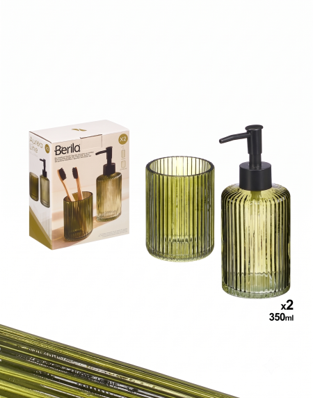 Conjunto de doseador e copo de vidro canelado para casa de banho Eurokasa