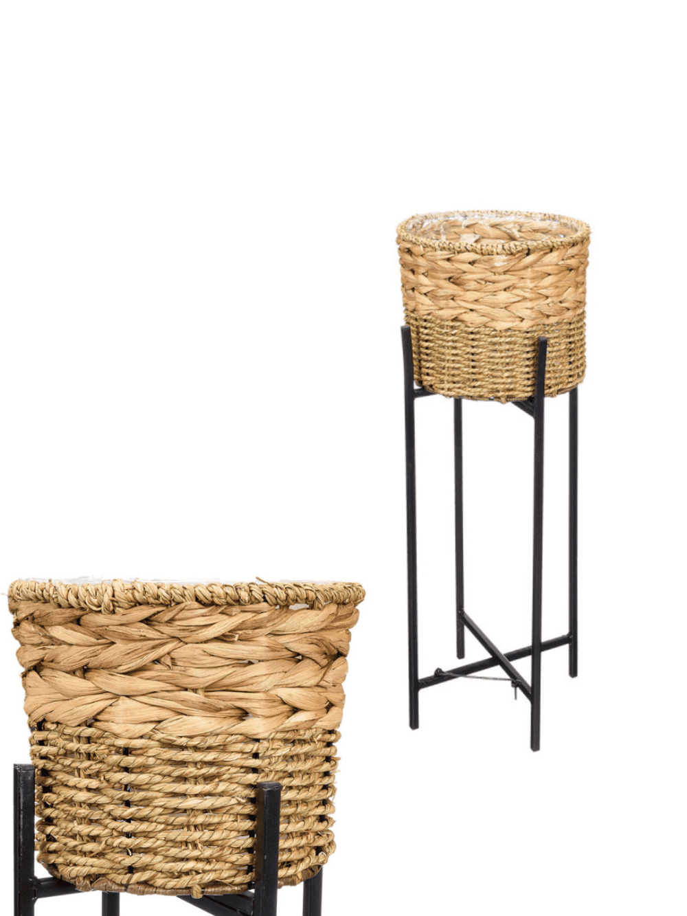 Vaso em vime com suporte de ferro preto para plantas e decoração de interiores Eurokasa