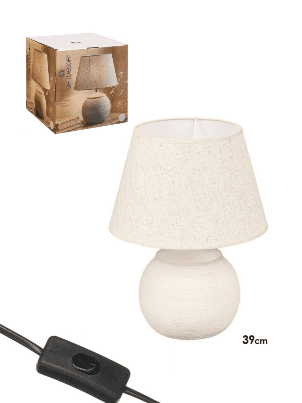 Candeeiro com base em cerâmica e abajur de tecido para decoração de sala ou quarto Eurokasa