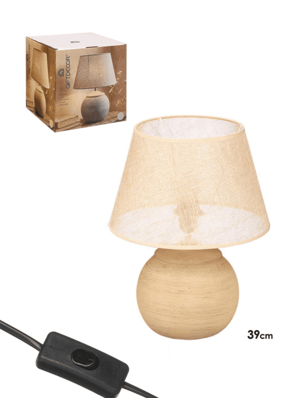 Candeeiro com base em cerâmica e abajur de tecido para decoração de sala ou quarto Eurokasa
