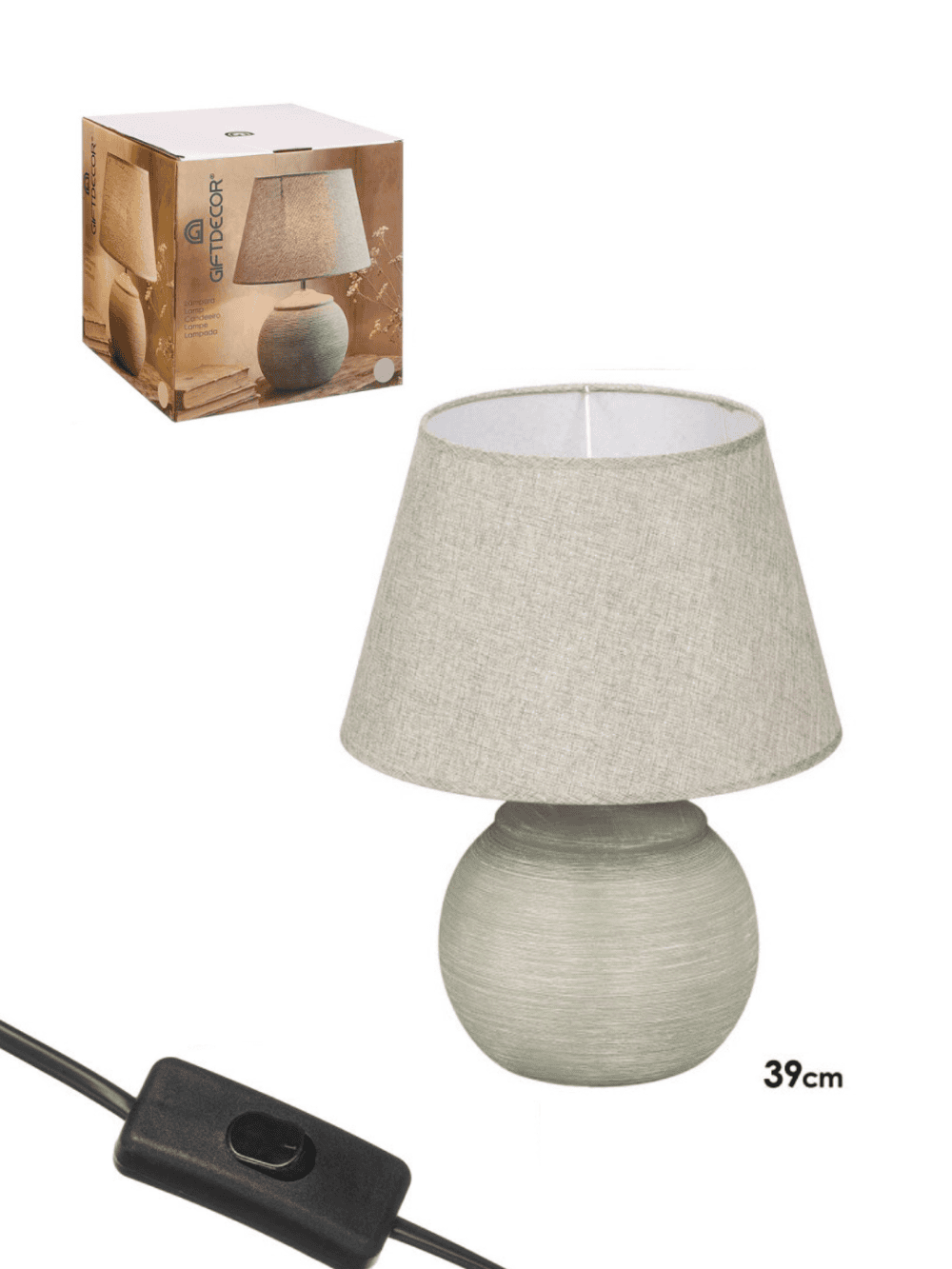 Candeeiro com base em cerâmica e abajur de tecido para decoração de sala ou quarto Eurokasa