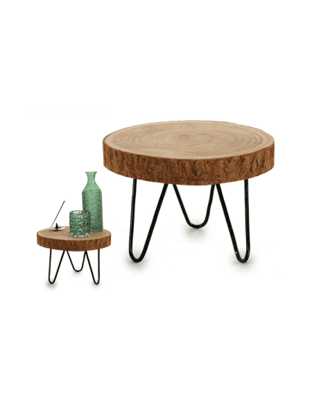 Mesa de apoio tronco em madeira com pernas de metal estilo rústico para decoração de interiores Eurokasa