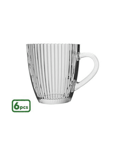 Conjunto de 6 chávenas de vidro transparente com relevo e asa para café ou chá Eurokasa
