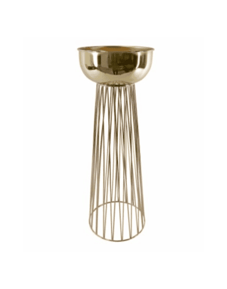 Castiçal de metal dourado em formato tripé com taça superior para decoração Eurokasa