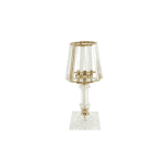 Castiçal em metal e cristal com abajur ouro decorativo sobre fundo branco Eurokasa