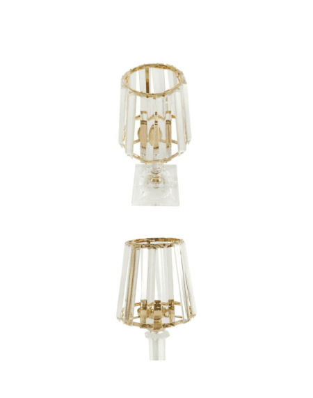 Castiçal em metal e cristal com abajur ouro decorativo sobre fundo branco Eurokasa
