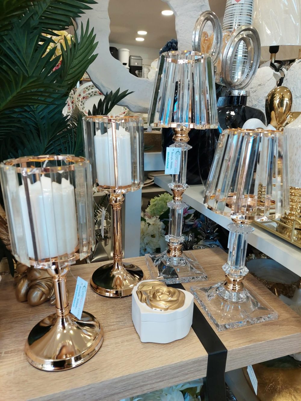 Castiçal em metal e cristal ouro decorativo para uma vela Eurokasa