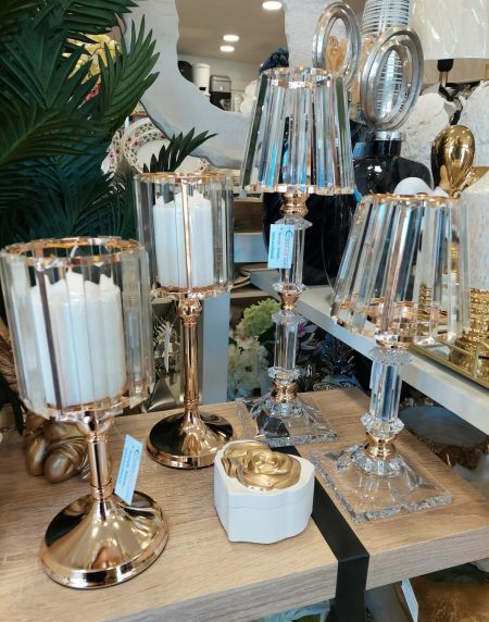 Castiçal em metal e cristal ouro decorativo para uma vela Eurokasa