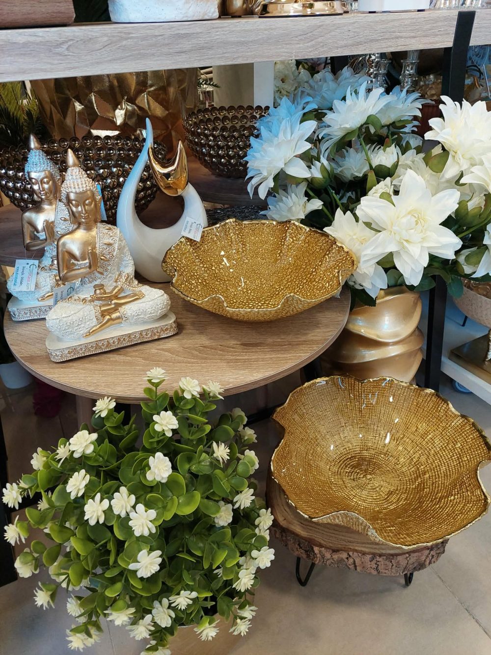 Taça centro de mesa em vidro trabalhado ouro com textura em relevo Eurokasa