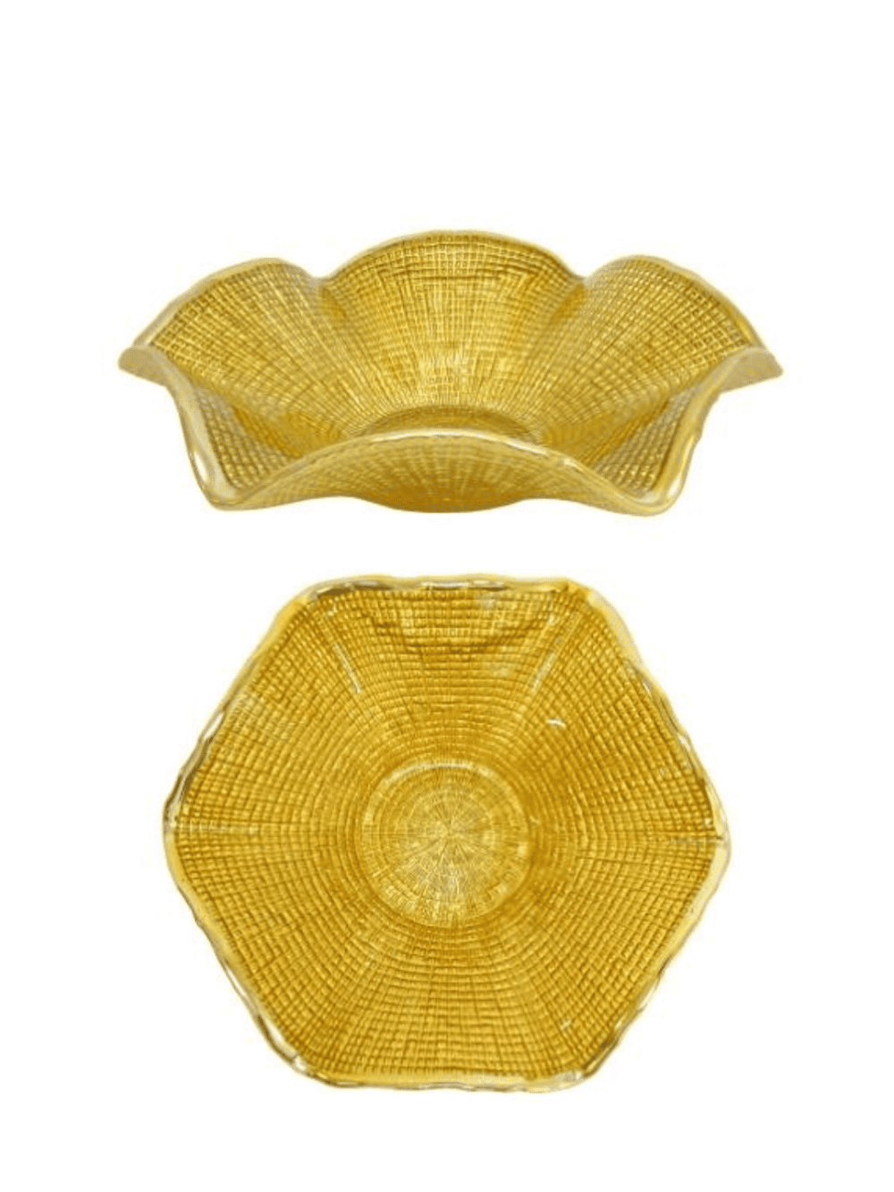 Taça centro de mesa em vidro trabalhado ouro com design ondulado texturado Eurokasa