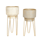 Vaso em metal com suporte dourado e padrão favo de mel para decoração de interiores Eurokasa