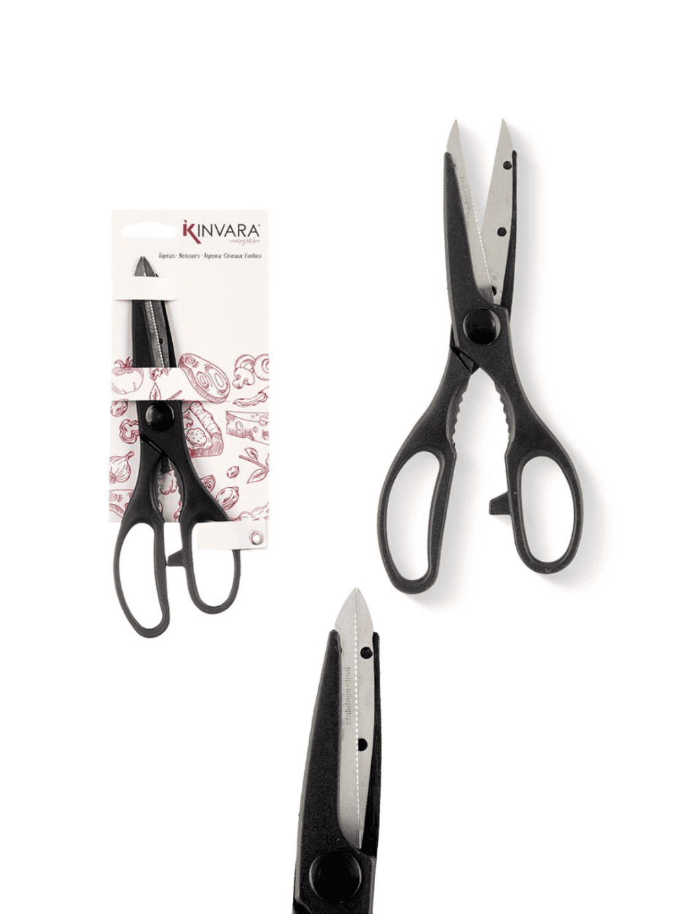 Tesoura de cozinha multiusos em inox com cabo preto Kinvara Eurokasa