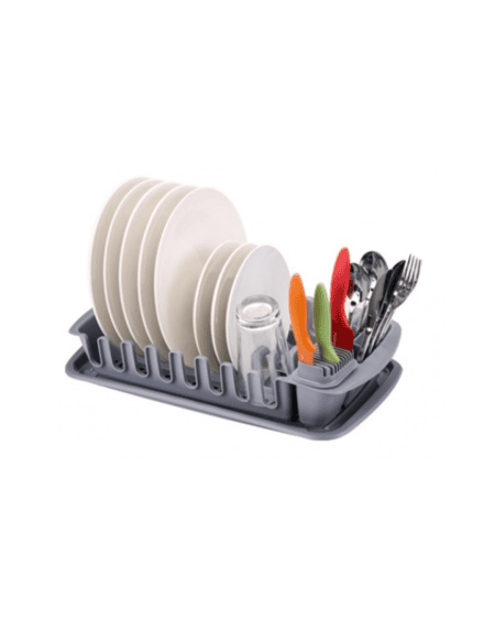 Escorredor de loiça com tabuleiro cinza Tescoma Cleankit desmontável para organização de cozinha Eurokasa