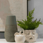 Vaso ceramica decor rosto creme Eurokasa