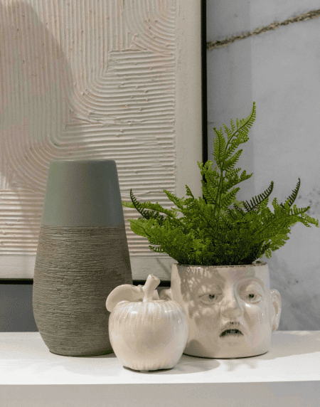 Vaso ceramica decor rosto creme Eurokasa