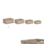 Cesto de arrumação rectangular trançado em fibras naturais de seagrass e jacinto de água, com pegas integradas e disponível em quatro tamanhos.